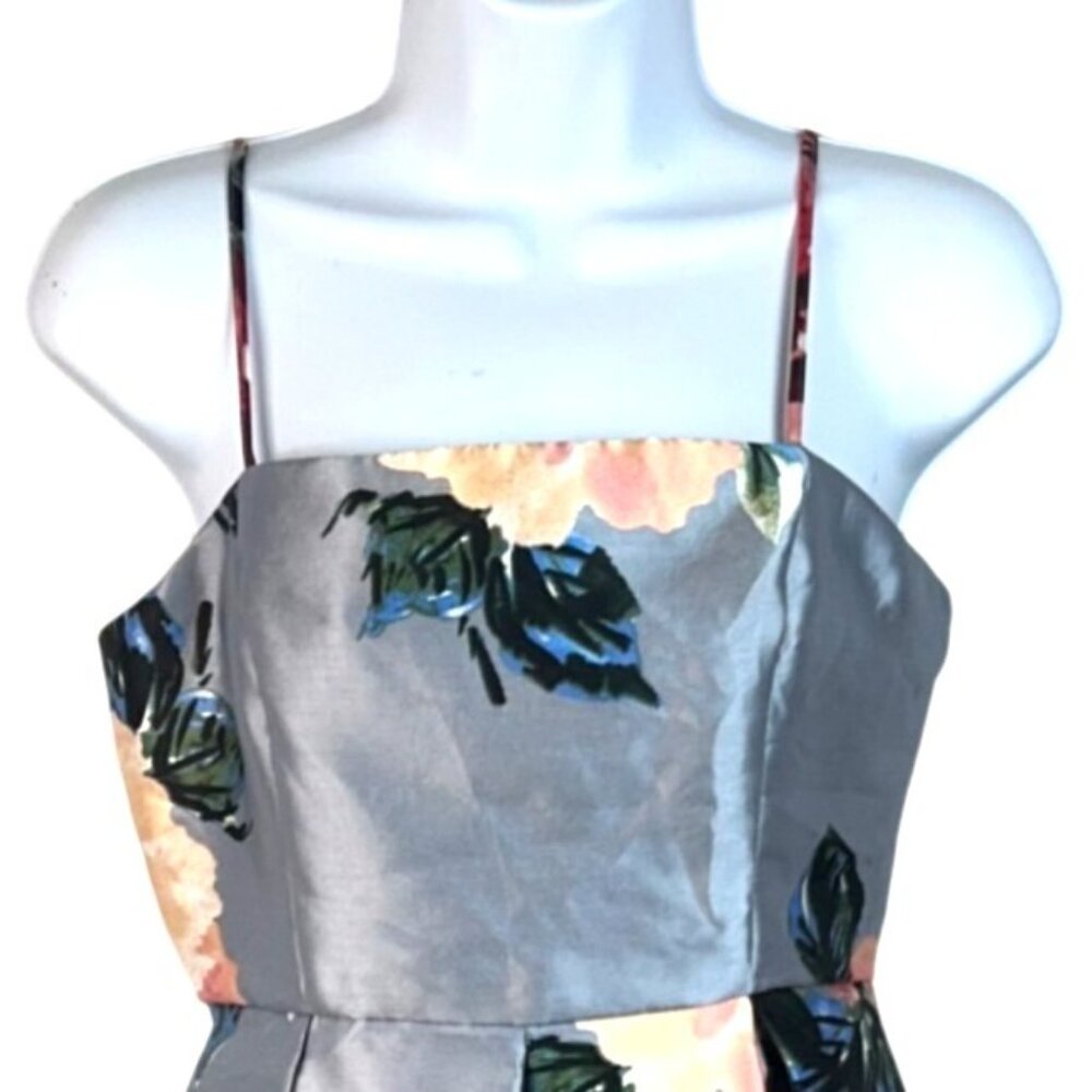 Crystal Doll Juniors Gray Floral Print Satin Bubble Hem Party Mini Dress Size 5 - Picture 4 of 10